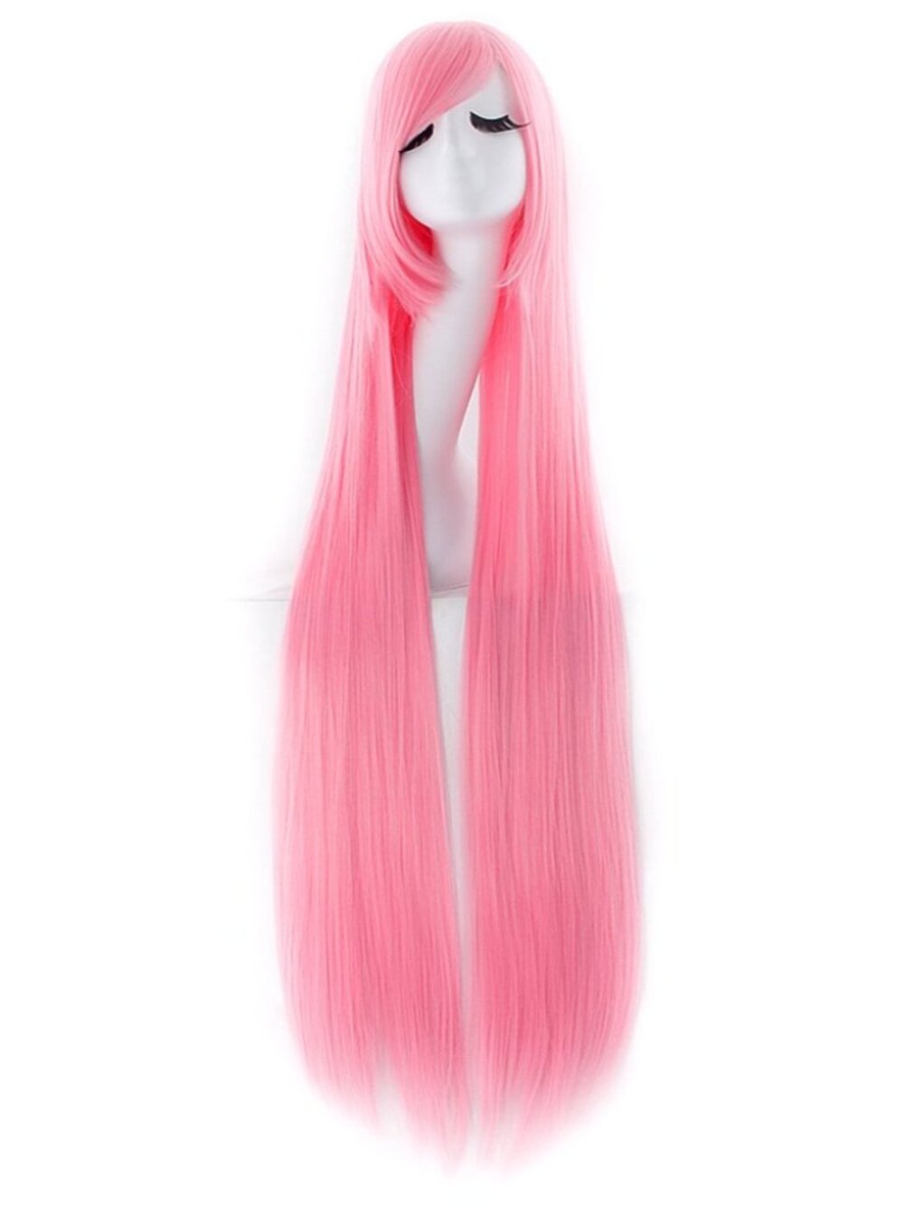 Women's Light Pink 40 Inch Oblique Synthetic Modern Long Straight Wig Bangs